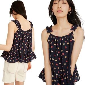 Madewell Silk Ruffle-Strap Cami Top Confetti Floral Kimono Deep Indigo Size 4